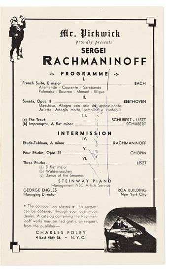 (MUSICIANS.) Group of 4 items Signed or Signed and Inscribed: Sergei Rachmaninoff * Aaron Copland * Henryk Górecki * Thomas Beecham.